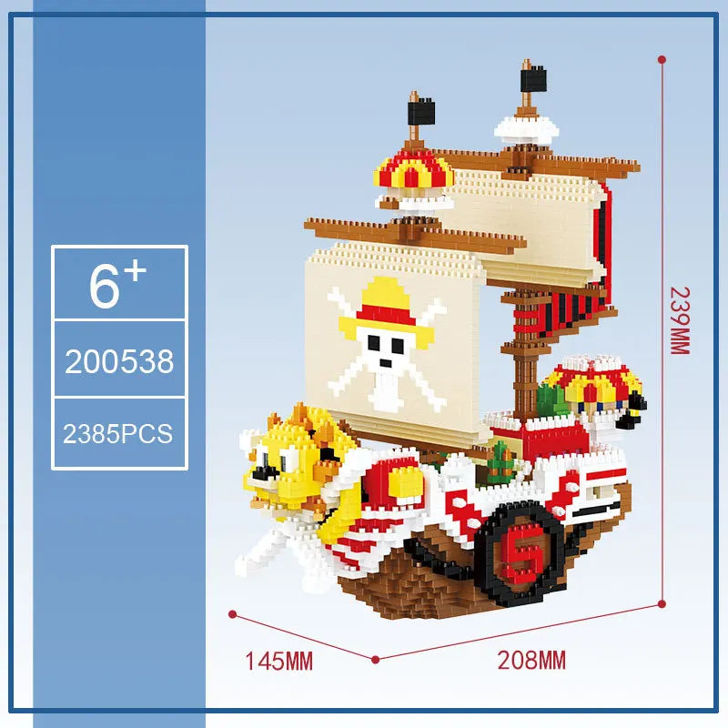 2385pcs+ One Piece Thousand Sunny Mini Brick Pirates Ship – 3D Anime Micro Building Block Toy - Image 5