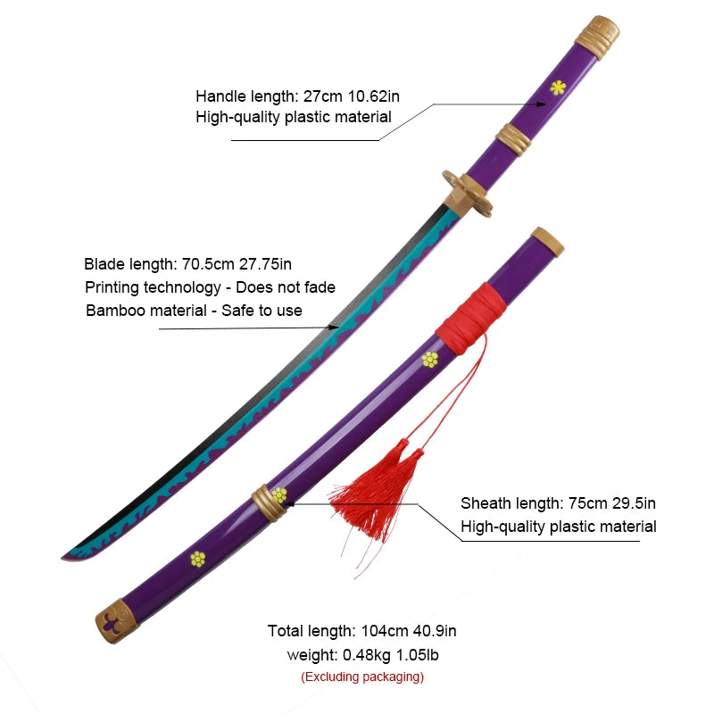 104cm Roronoa Zoro Katana – Japanese Anime Cosplay Weapon Prop with Bamboo Blade, Belt & Sword Holder - Image 2