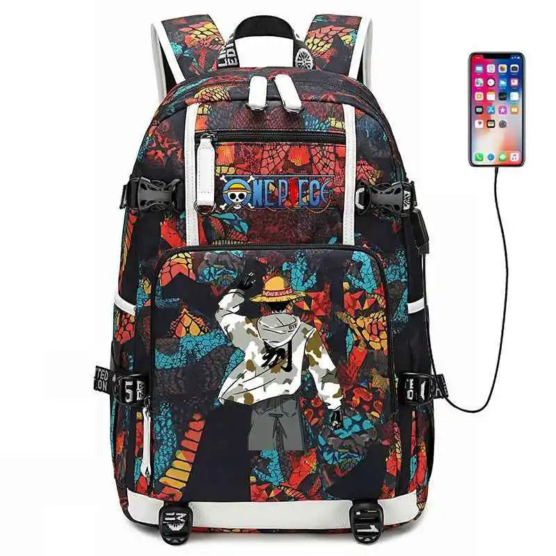 One Piece Anime Large Capacity Backpack with USB - Image 2