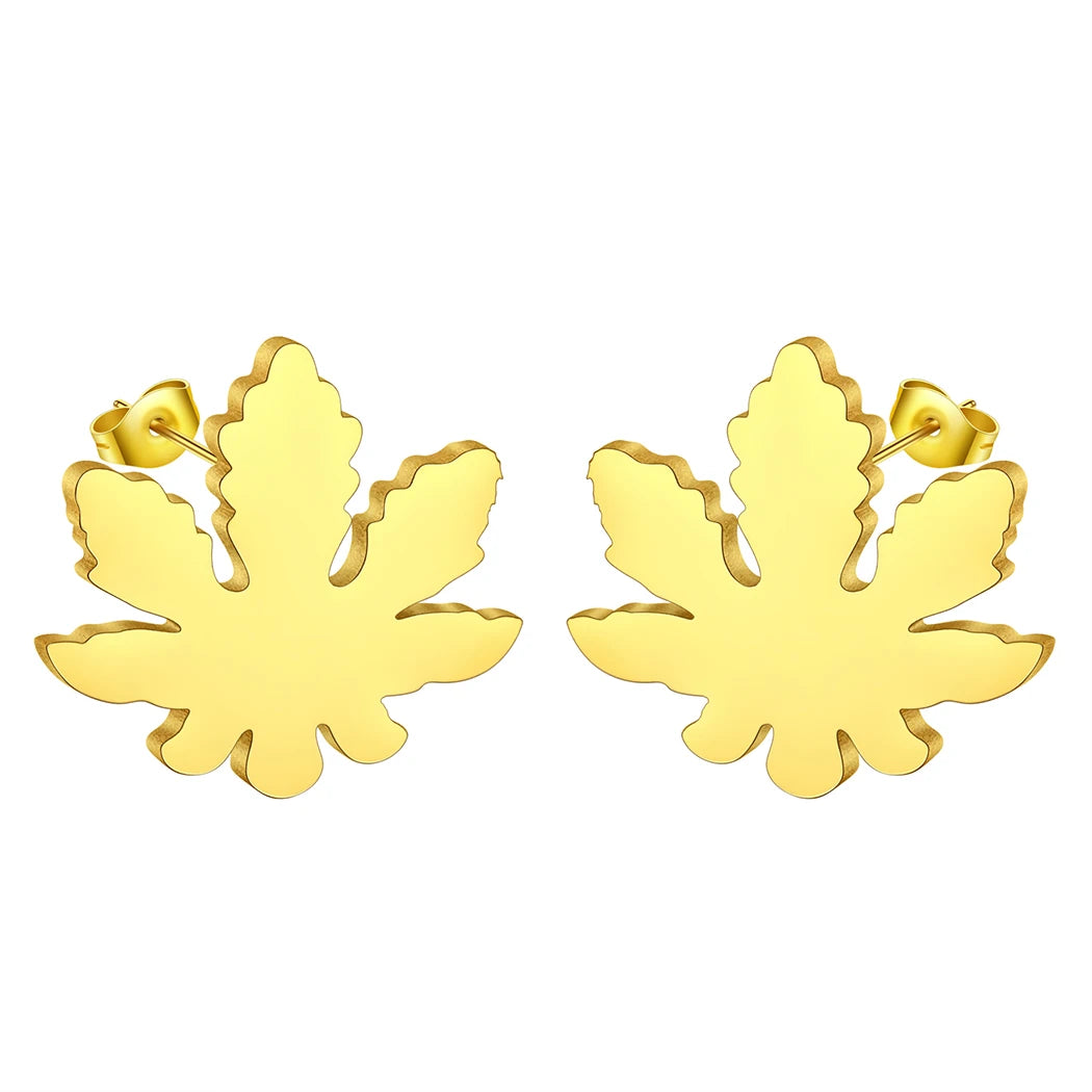 CHENGXUN Stainless Steel Mary Jane Weed Leaf Earrings - Image 9