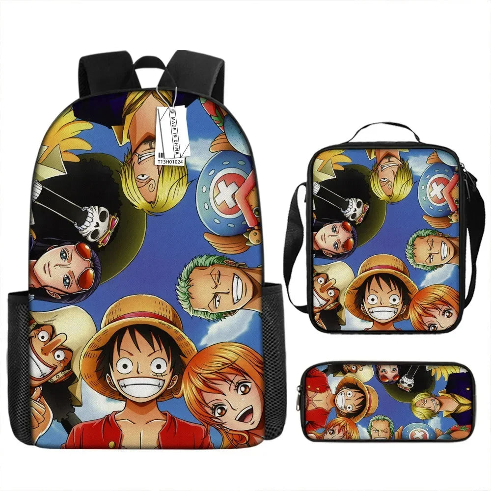 New 3PC-SET One Piece Luffy Schoolbag Backpack - Image 9