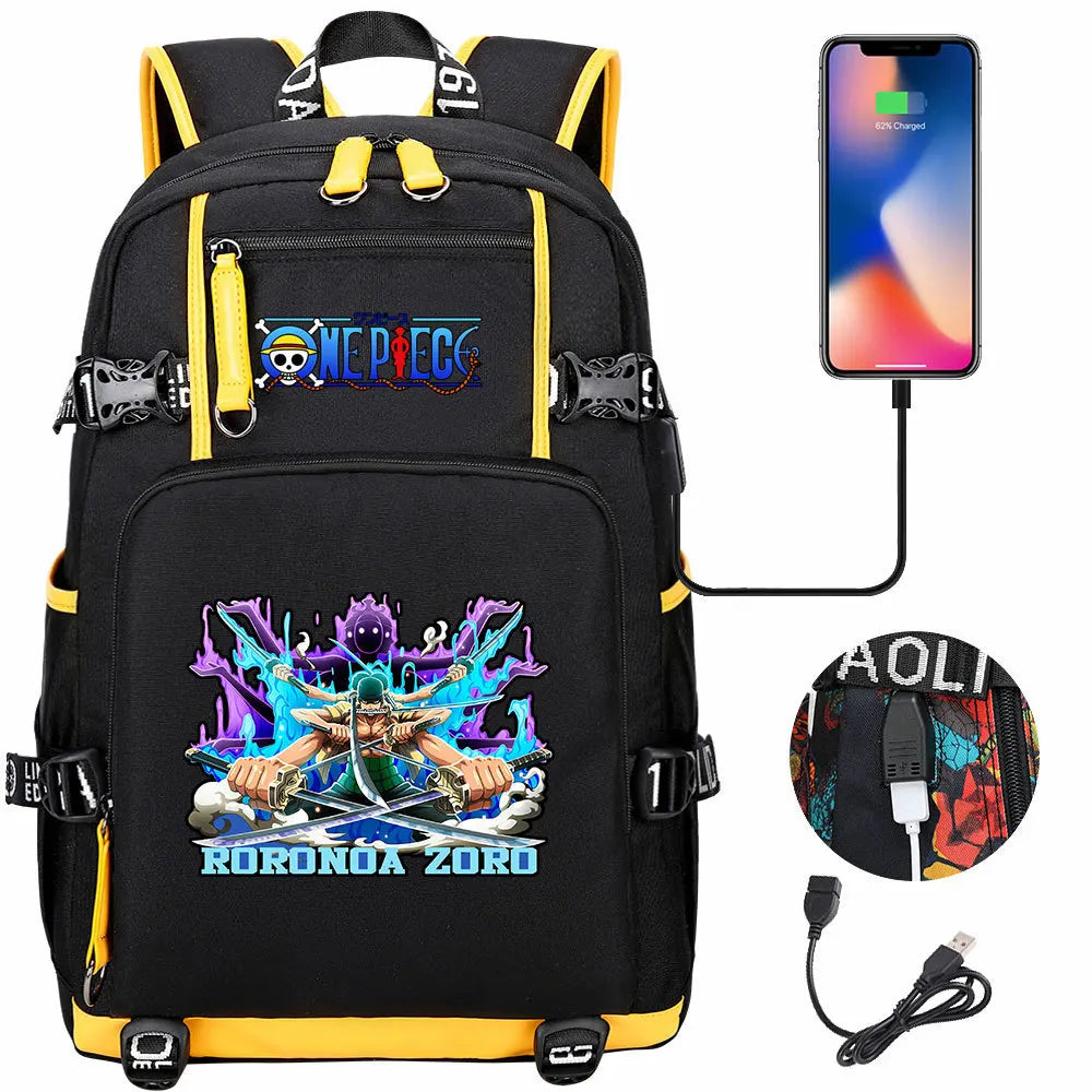 One Piece Anime Large Capacity Backpack with USB - Image 9
