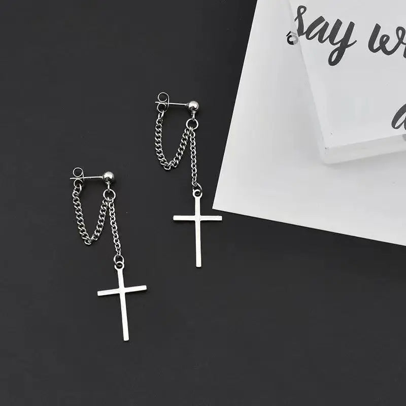 2 Pcs Punk Silver Color Cross Drop Earrings - Image 7