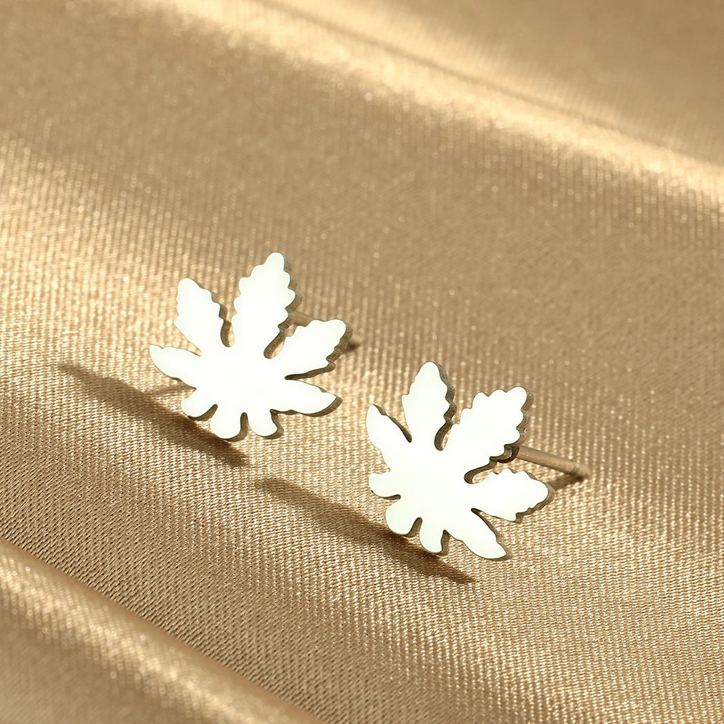 CHENGXUN Stainless Steel Mary Jane Weed Leaf Earrings - Image 2