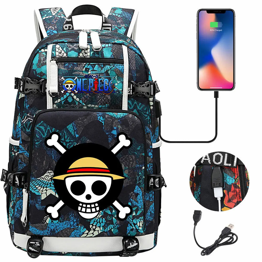 One Piece Anime Large Capacity Backpack with USB - Image 22