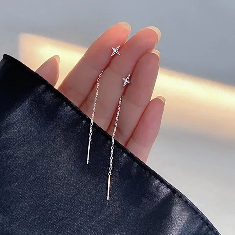 2025 New Korean Star Ear Wire Tassel Thread Chain Drop Earrings - Image 8