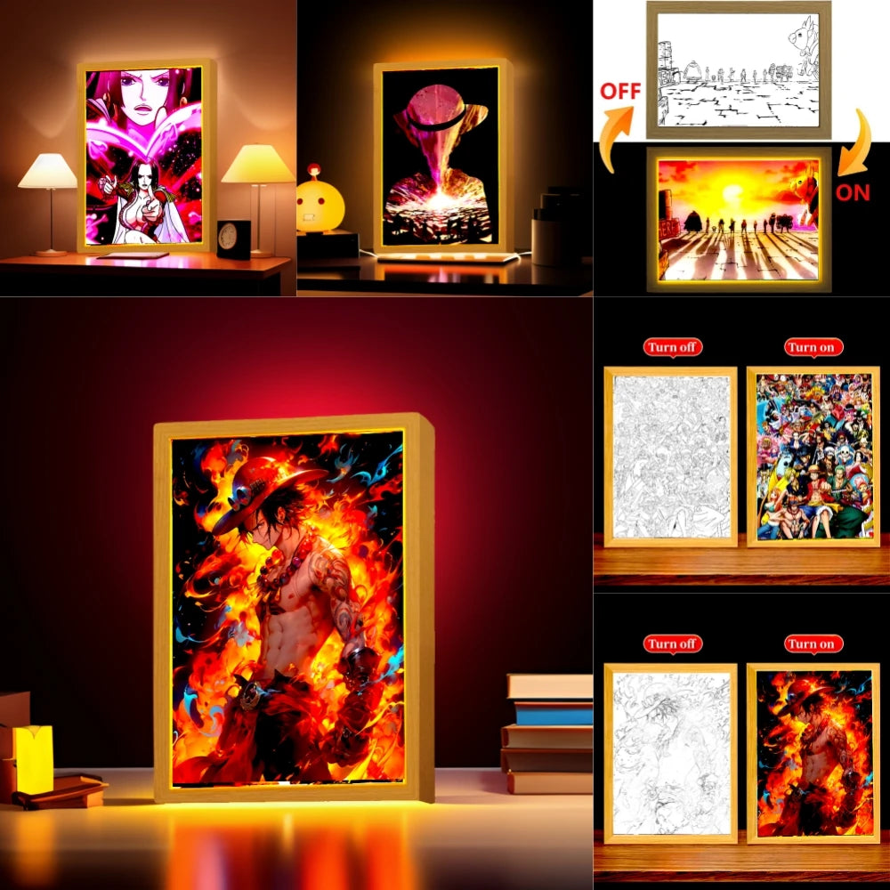 Anime Figure One Piece Light Painting Photo Frame