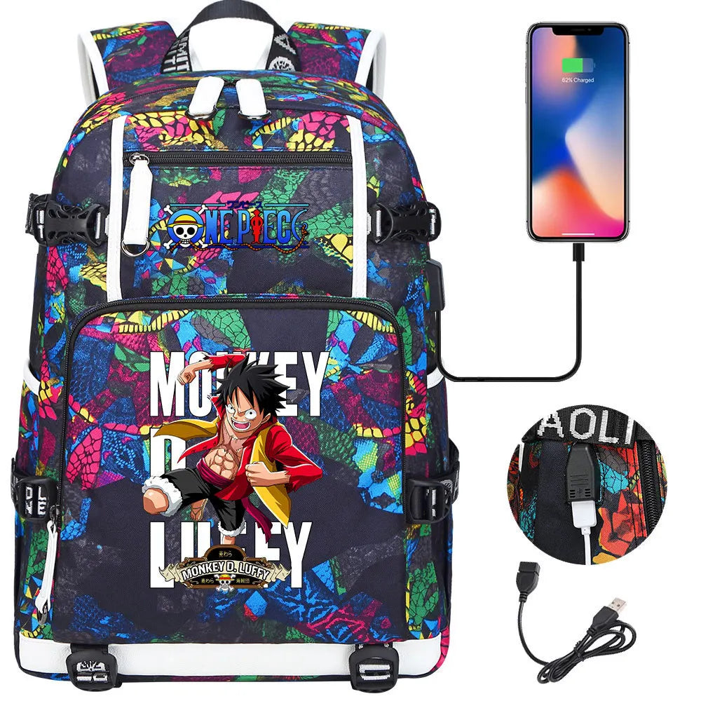 One Piece Anime Large Capacity Backpack with USB - Image 32