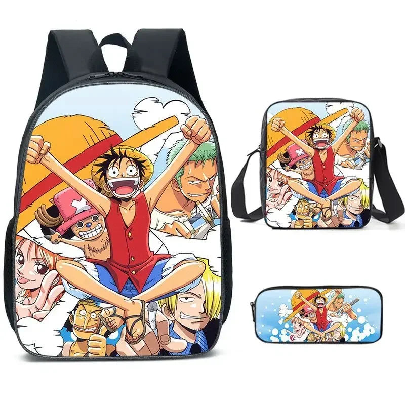 New 3PC-SET One Piece Luffy Schoolbag Backpack - Image 12