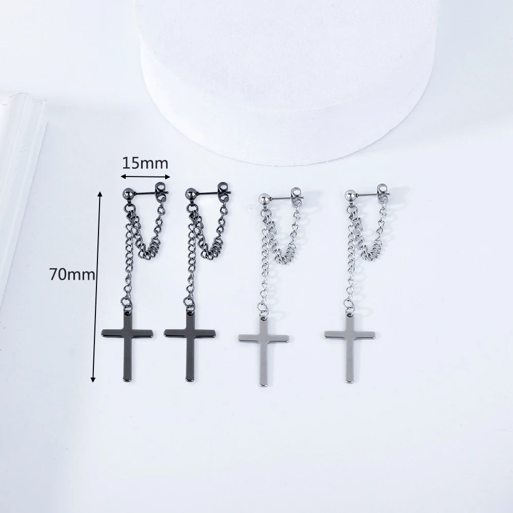 2 Pcs Punk Silver Color Cross Drop Earrings - Image 5