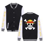 One Piece Anime Autumn/Winter Thick Jacket – Baseball Uniform Style with Straw Hat Luffy Print