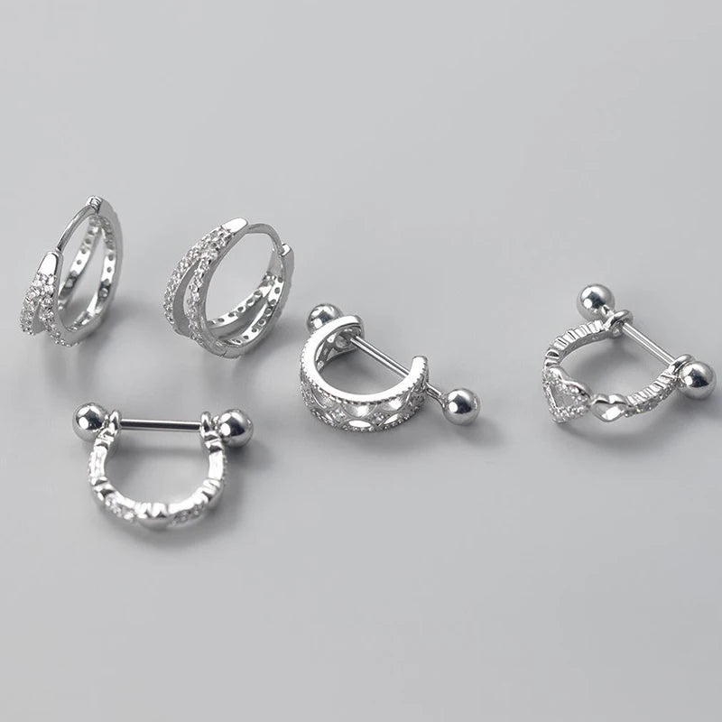 ANENJERY One Piece Skeleton Star Heart Double Layer Hoop Earrings - Image 2