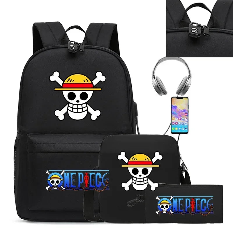 New Cartoon Japanese Manga One Piece USB Backpack