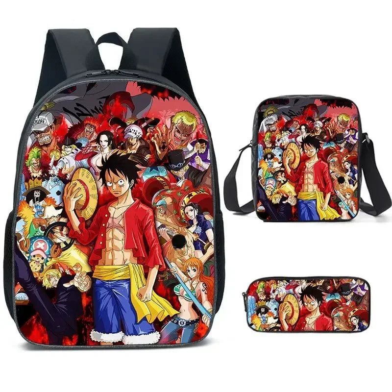 New 3PC-SET One Piece Luffy Schoolbag Backpack - Image 8